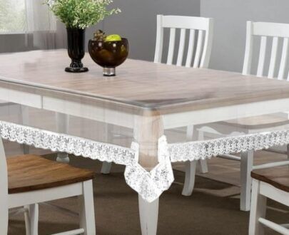 Pvc transparent table cover with golden or silver lace by home culture